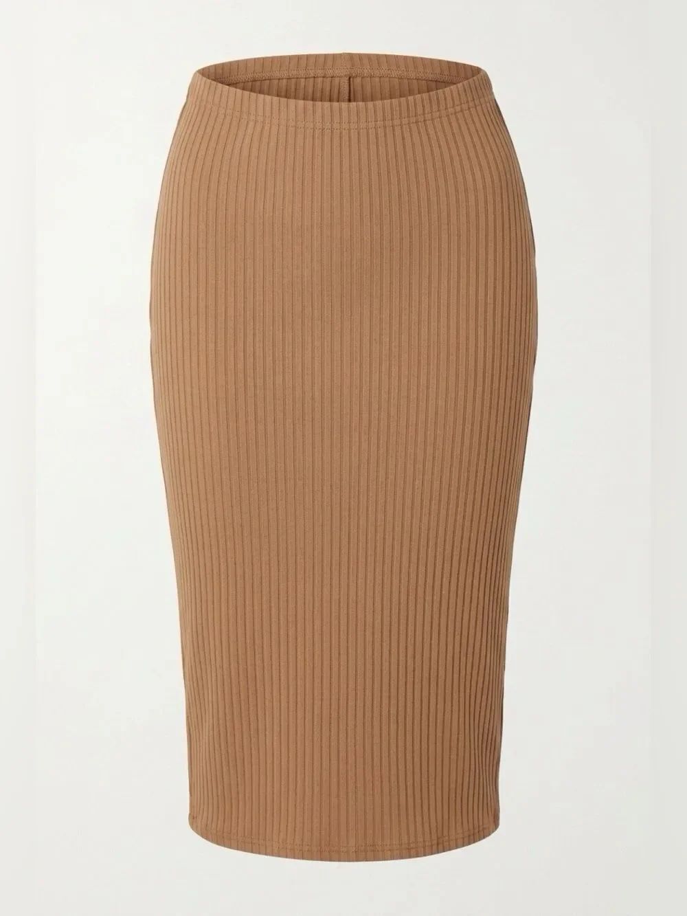 Beige Ribbed Pencil Skirt